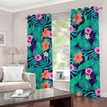 Teal Hawaiian Leaf Flower Pattern Print Grommet Curtains