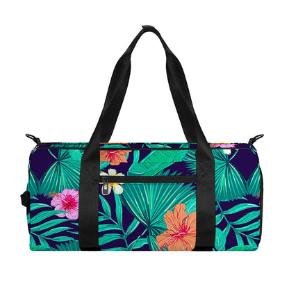 Teal Hawaiian Leaf Flower Pattern Print Gym Bag