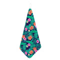 Teal Hawaiian Leaf Flower Pattern Print Hand Towel
