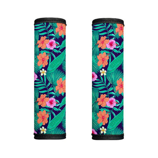 Teal Hawaiian Leaf Flower Pattern Print Handle Covers