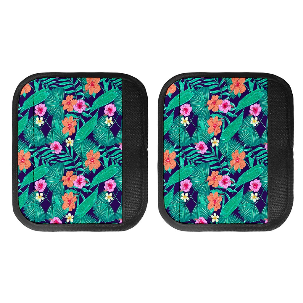 Teal Hawaiian Leaf Flower Pattern Print Handle Covers