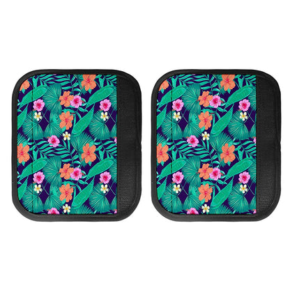 Teal Hawaiian Leaf Flower Pattern Print Handle Covers