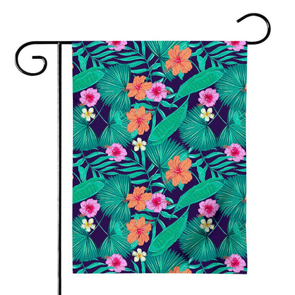 Teal Hawaiian Leaf Flower Pattern Print House Flag