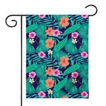 Teal Hawaiian Leaf Flower Pattern Print House Flag