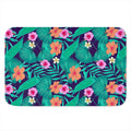 Teal Hawaiian Leaf Flower Pattern Print Indoor Door Mat
