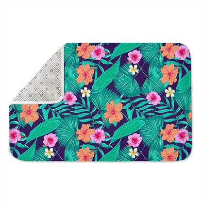 Teal Hawaiian Leaf Flower Pattern Print Indoor Door Mat