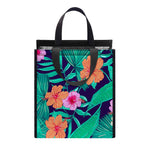 Teal Hawaiian Leaf Flower Pattern Print Insulated Lunch Tote
