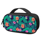 Teal Hawaiian Leaf Flower Pattern Print Insulin Cooler Travel Case