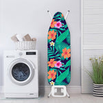Teal Hawaiian Leaf Flower Pattern Print Ironing Board Cover