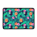 Teal Hawaiian Leaf Flower Pattern Print Kitchen Mat