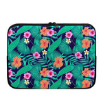 Teal Hawaiian Leaf Flower Pattern Print Laptop Sleeve