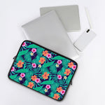 Teal Hawaiian Leaf Flower Pattern Print Laptop Sleeve