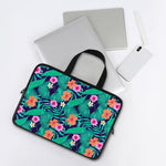 Teal Hawaiian Leaf Flower Pattern Print Laptop Sleeve With Handle