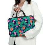 Teal Hawaiian Leaf Flower Pattern Print Laptop Sleeve With Handle