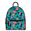 Teal Hawaiian Leaf Flower Pattern Print Leather Backpack