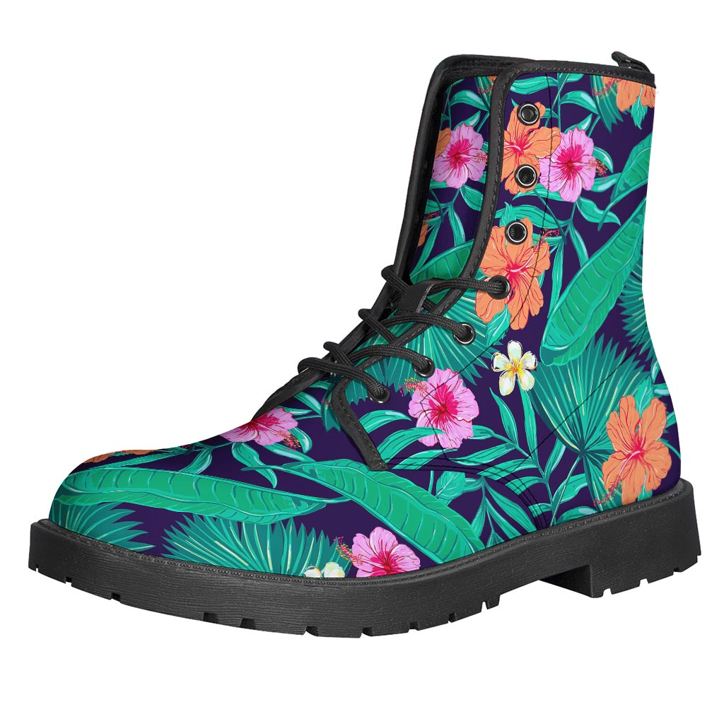Teal Hawaiian Leaf Flower Pattern Print Backpack