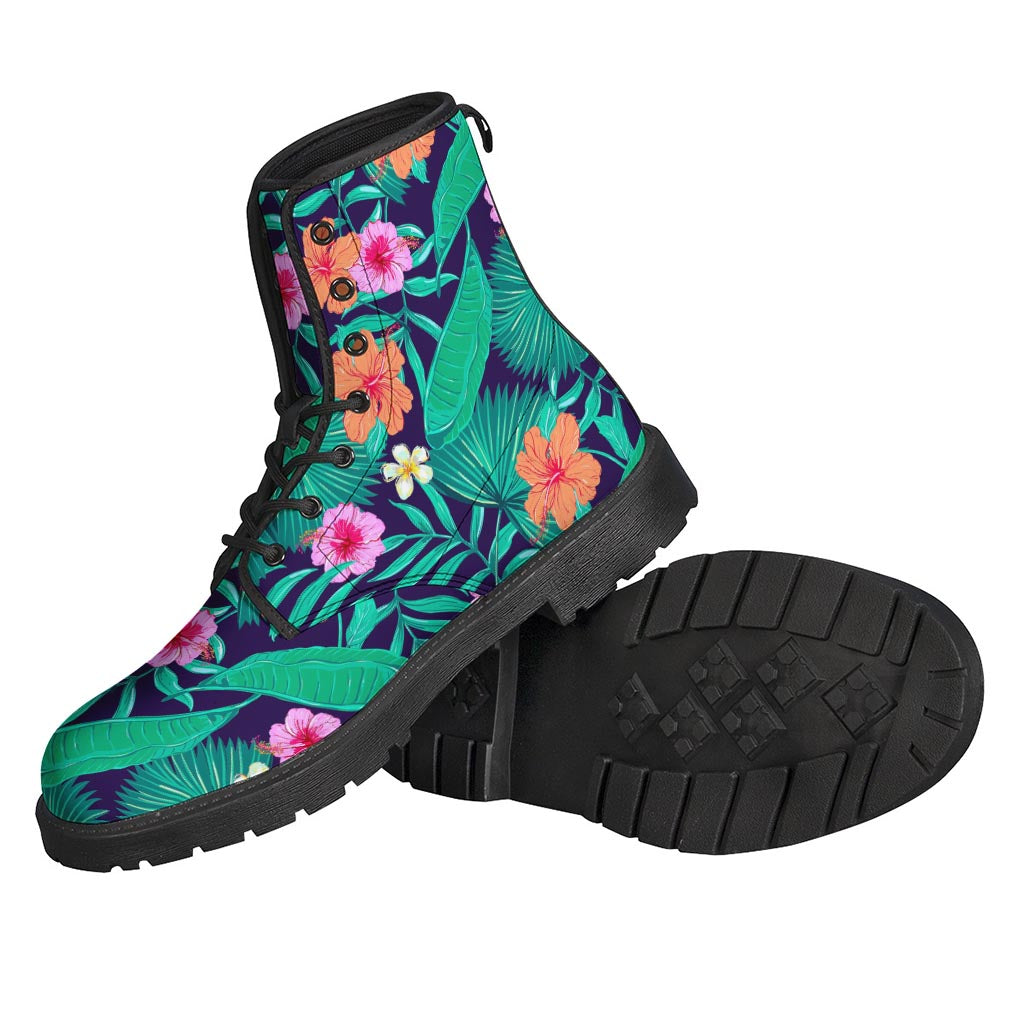 Teal Hawaiian Leaf Flower Pattern Print Backpack