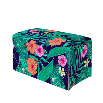 Teal Hawaiian Leaf Flower Pattern Print Leather Tissue Box Cover