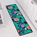 Teal Hawaiian Leaf Flower Pattern Print Long Kitchen Mat