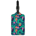 Teal Hawaiian Leaf Flower Pattern Print Luggage Tag