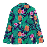 Teal Hawaiian Leaf Flower Pattern Print Men's Blazer