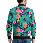 Teal Hawaiian Leaf Flower Pattern Print Men's Bomber Jacket