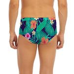 Teal Hawaiian Leaf Flower Pattern Print Men's Briefs