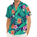Teal Hawaiian Leaf Flower Pattern Print Men's Deep V-Neck Shirt