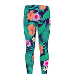 Teal Hawaiian Leaf Flower Pattern Print Men's leggings