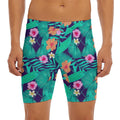 Teal Hawaiian Leaf Flower Pattern Print Men's Long Boxer Briefs