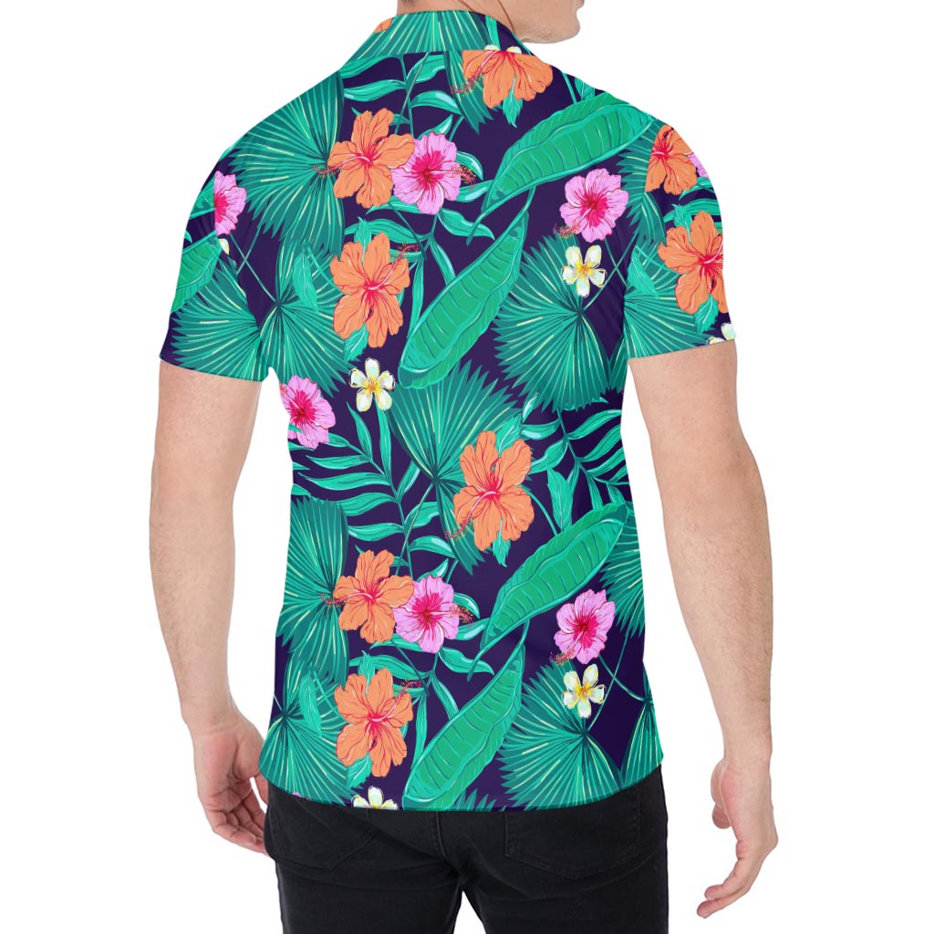 Teal Hawaiian Leaf Flower Pattern Print Men's Shirt