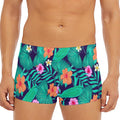 Teal Hawaiian Leaf Flower Pattern Print Men's Short Boxer Briefs