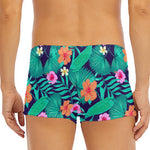 Teal Hawaiian Leaf Flower Pattern Print Men's Short Boxer Briefs