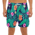 Teal Hawaiian Leaf Flower Pattern Print Men's Split Running Shorts