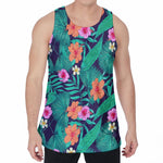 Teal Hawaiian Leaf Flower Pattern Print Men's Velvet Tank Top
