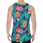 Teal Hawaiian Leaf Flower Pattern Print Men's Velvet Tank Top