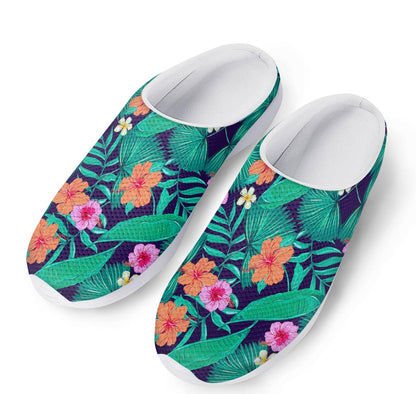 Teal Hawaiian Leaf Flower Pattern Print Mesh Casual Shoes