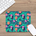 Teal Hawaiian Leaf Flower Pattern Print Mouse Pad