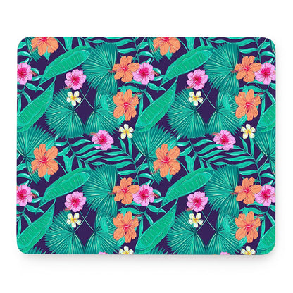 Teal Hawaiian Leaf Flower Pattern Print Mouse Pad
