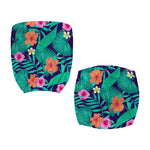 Teal Hawaiian Leaf Flower Pattern Print Office Chair Cover