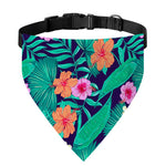 Teal Hawaiian Leaf Flower Pattern Print Over The Collar Dog Bandana