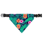 Teal Hawaiian Leaf Flower Pattern Print Over The Collar Dog Bandana