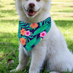 Teal Hawaiian Leaf Flower Pattern Print Over The Collar Dog Bandana