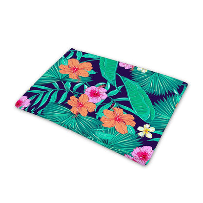 Teal Hawaiian Leaf Flower Pattern Print Pet Cooling Mat Cover