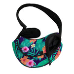 Teal Hawaiian Leaf Flower Pattern Print Pet Sling Carrier
