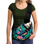 Teal Hawaiian Leaf Flower Pattern Print Pet Sling Carrier