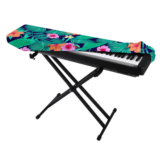 Teal Hawaiian Leaf Flower Pattern Print Piano Keyboard Cover