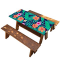 Teal Hawaiian Leaf Flower Pattern Print Picnic Table Cover