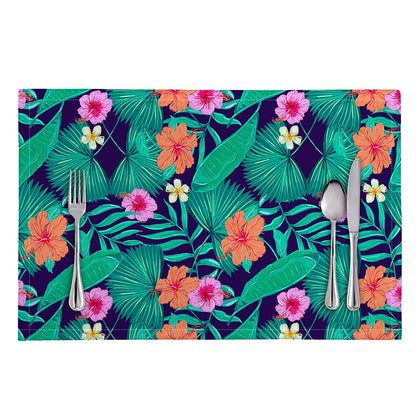 Teal Hawaiian Leaf Flower Pattern Print Placemat