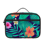 Teal Hawaiian Leaf Flower Pattern Print Portable Lunch Bag